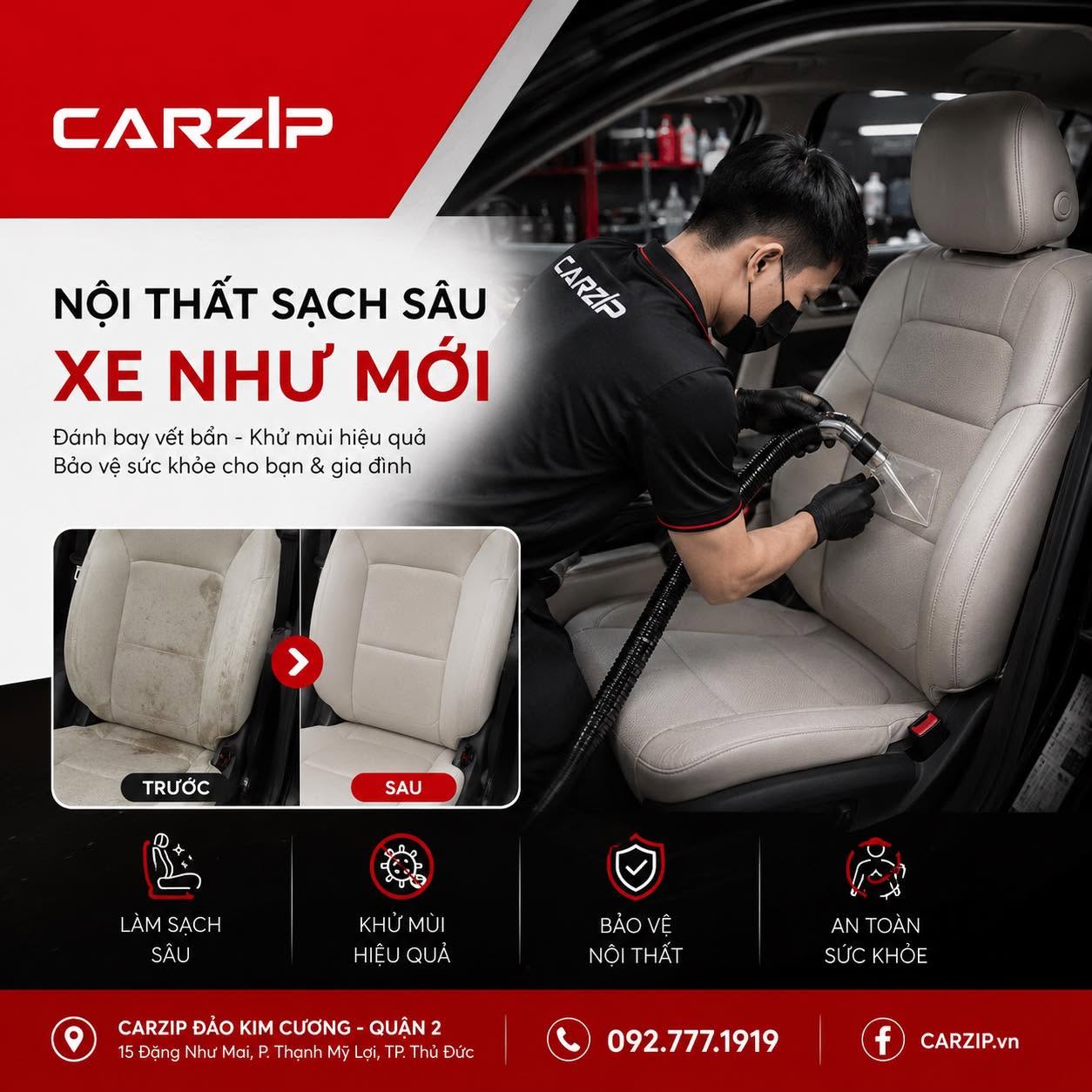 Nội Thất Sạch Sâu - Xe Như Mới: Đánh Bay Vết Bẩn & Khử Mùi Hiệu Quả
